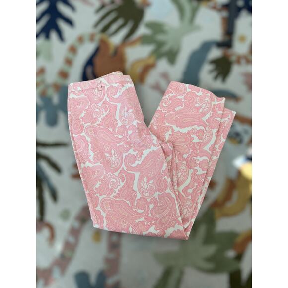 J Crew Women's Pink Paisley Favorite Fit Mid Rise Cotton Crop Ankle Pants Size 6 - Picture 1 of 10